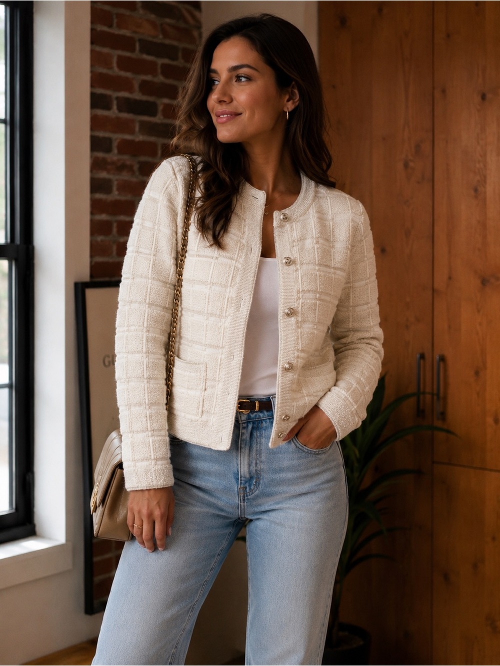 Gucci Ivory Textured Knit Cardigan Jacket – Size S